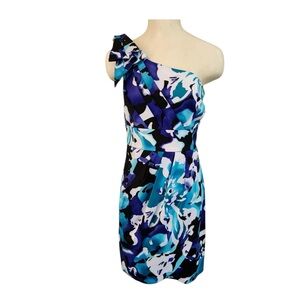 Bisou Bisou Blue & Black One-Shoulder Cocktail Dress. Size 10 EUC